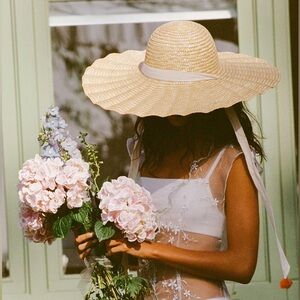 Lack Of Color Wide Brim Straw Hat with White Ribbon